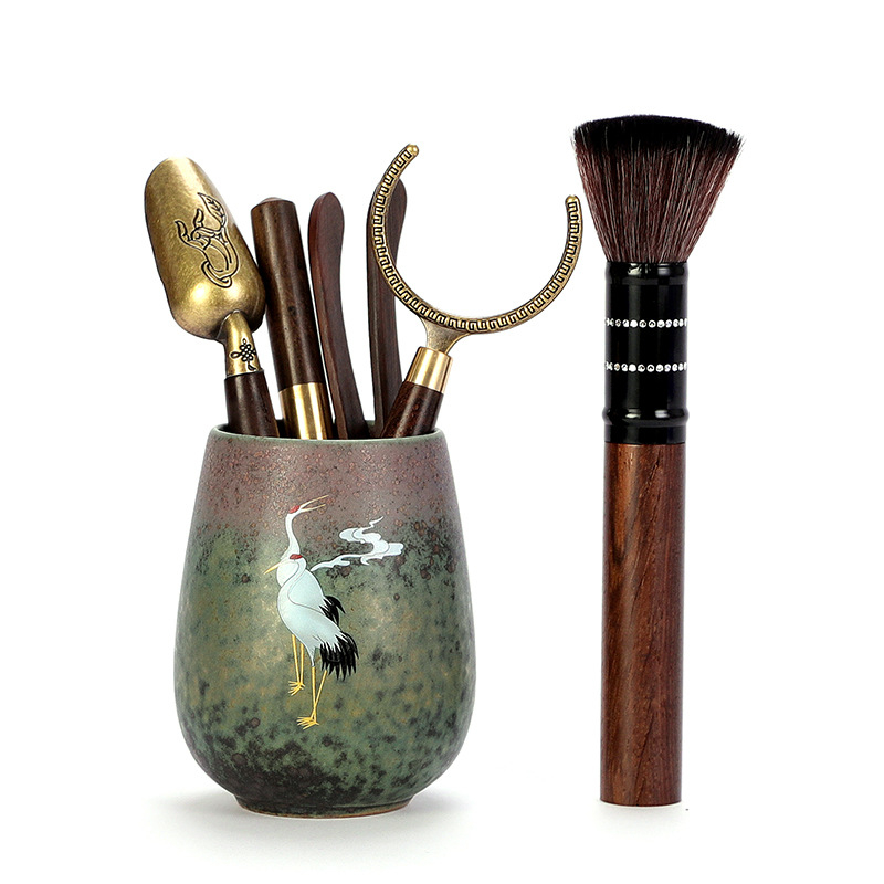 Set ceramic pentru ceremonia Gongfu a ceaiului – accesorii pentru șase domni, clip pentru ceai, pensulă și cuțit pentru întreținerea ceainicului, stil retro