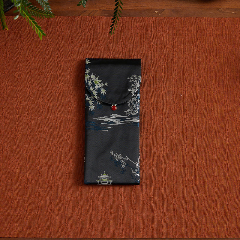 Accesorii pentru ceremonia Gongfu a ceaiului, în stil chinezesc, cu sac textil de depozitare, foarfece de ceai și Clești de ceai, set de șase piese