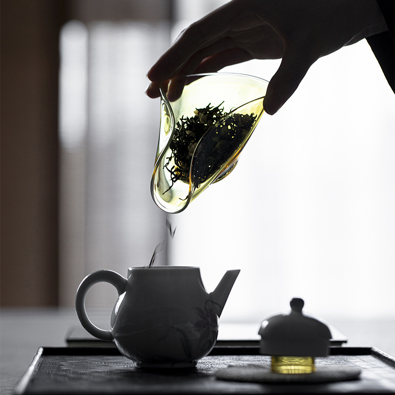 Moji Gongfu set ceai din sticlă cu margine curbată, accesorii colorate pentru uz casnic