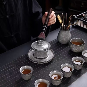 Set Gongfu pentru ceai cu Black Ice Flower – Accesorii pentru ceremonia ceaiului, masă de ceai, unelte de preparare, clips pentru ceai, ac de ceai și animale de ceai