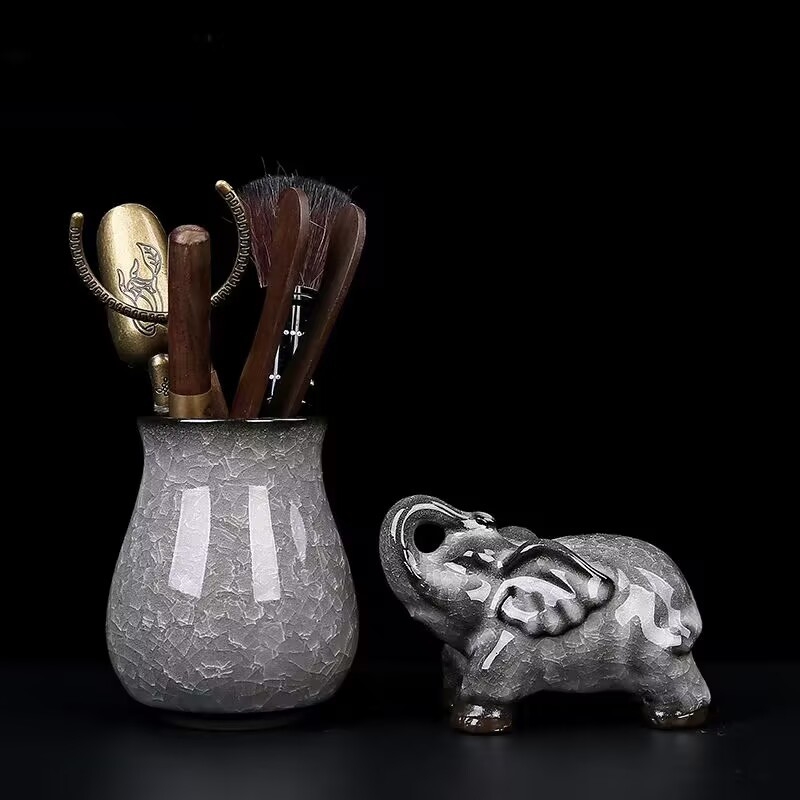 Set Gongfu pentru ceai cu Black Ice Flower – Accesorii pentru ceremonia ceaiului, masă de ceai, unelte de preparare, clips pentru ceai, ac de ceai și animale de ceai