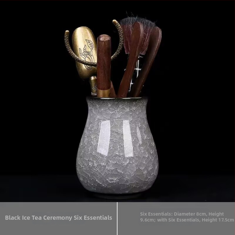 Set Gongfu pentru ceai cu Black Ice Flower – Accesorii pentru ceremonia ceaiului, masă de ceai, unelte de preparare, clips pentru ceai, ac de ceai și animale de ceai