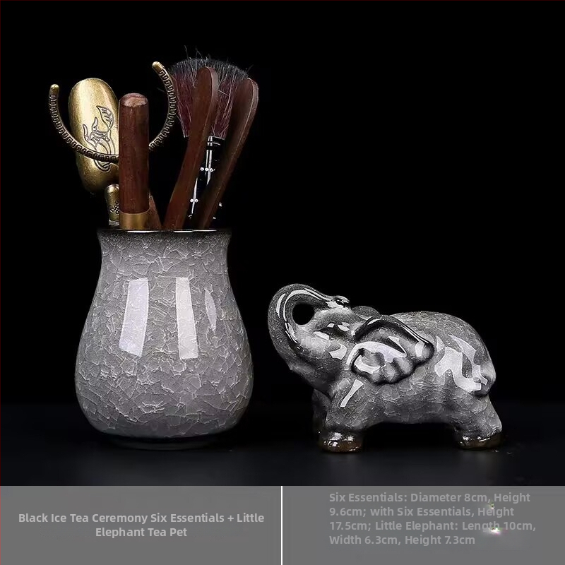 Set Gongfu pentru ceai cu Black Ice Flower – Accesorii pentru ceremonia ceaiului, masă de ceai, unelte de preparare, clips pentru ceai, ac de ceai și animale de ceai