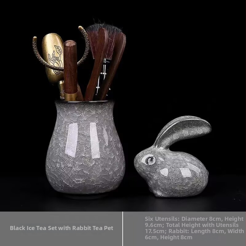 Set Gongfu pentru ceai cu Black Ice Flower – Accesorii pentru ceremonia ceaiului, masă de ceai, unelte de preparare, clips pentru ceai, ac de ceai și animale de ceai