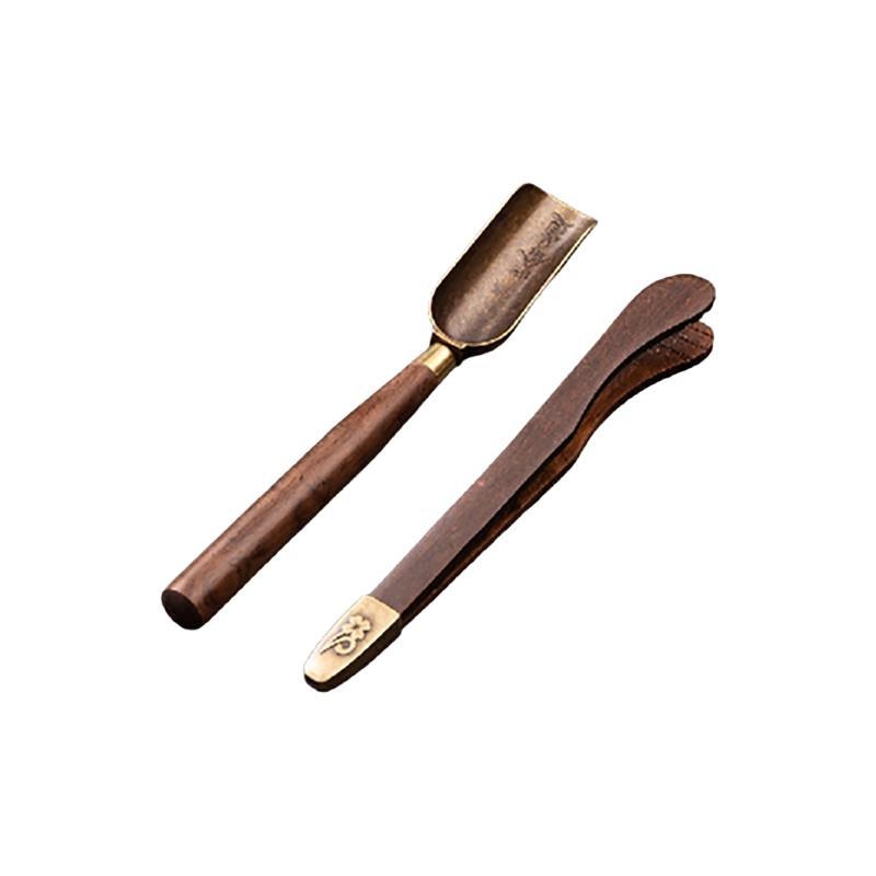 Set de accesorii pentru ceai din lemn de abanos, cu clips pentru ceai, linguriță, cuțit pentru ceai, prosop, clește pentru frunze de ceai, pensete pentru ceai, unelte de preparare a ceaiului