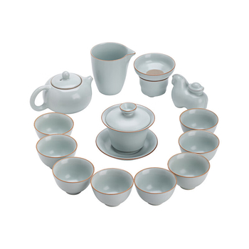 Su's Ceramics Ru-kiln crackle kerámiás Kung Fu teáskészlet lópatkás fedéllel és Xi Shi teáskannával — ajándék készlet