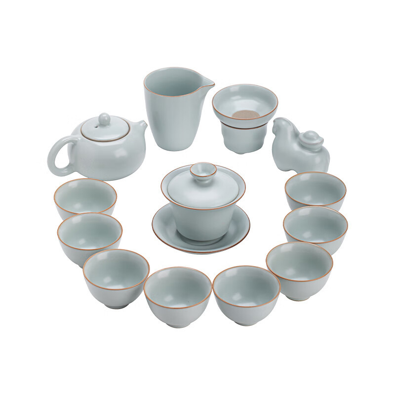 Su's Ceramics Ru-kiln crackle kerámiás Kung Fu teáskészlet lópatkás fedéllel és Xi Shi teáskannával — ajándék készlet