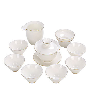 Set ceai porțelan alb cu ceainic, bol cu capac și cești; ceramică premium pentru casă și birou; cadou elegant