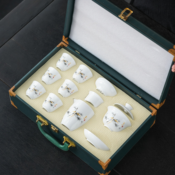 Set de ceai din porțelan alb cu gaiwan, în cutie cadou, set complet pentru 6 persoane, posibilitate de personalizare a logo-ului