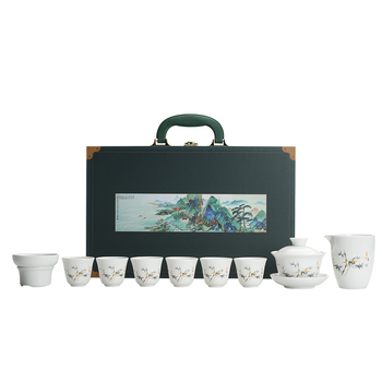 Set de ceai din porțelan alb cu gaiwan, în cutie cadou, set complet pentru 6 persoane, posibilitate de personalizare a logo-ului