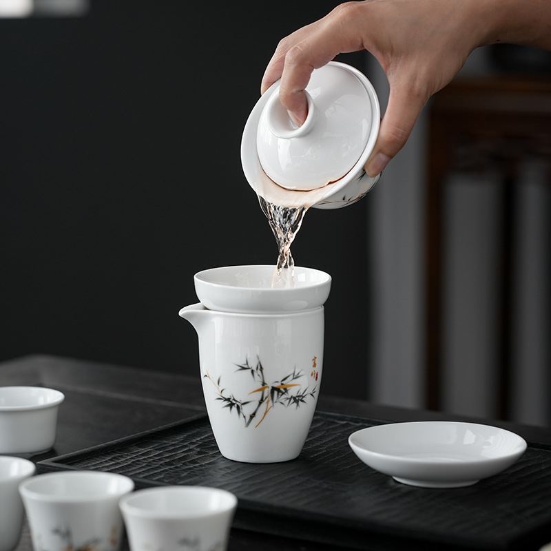 Set de ceai din porțelan alb cu gaiwan, în cutie cadou, set complet pentru 6 persoane, posibilitate de personalizare a logo-ului