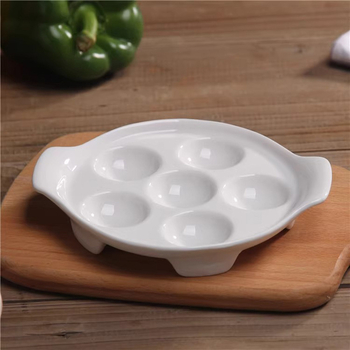 Farfurie ceramică creativă, cu două mâneri, disc – versatilă pentru melci, chiftele, ouă la abur și coacere.
