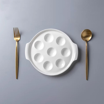 Farfurie ceramică creativă, cu două mâneri, disc – versatilă pentru melci, chiftele, ouă la abur și coacere.