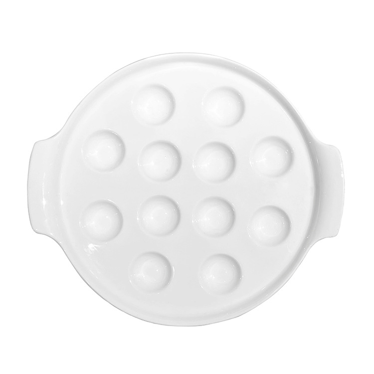 Farfurie ceramică creativă, cu două mâneri, disc – versatilă pentru melci, chiftele, ouă la abur și coacere.