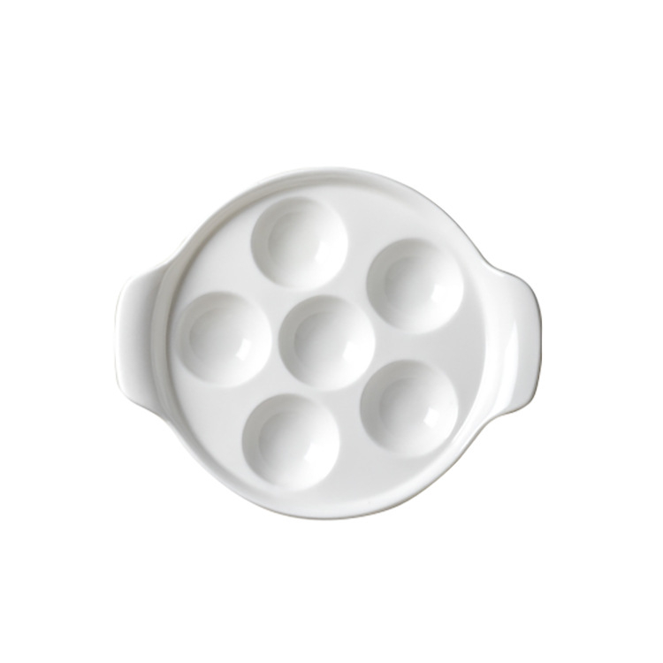 Farfurie ceramică creativă, cu două mâneri, disc – versatilă pentru melci, chiftele, ouă la abur și coacere.