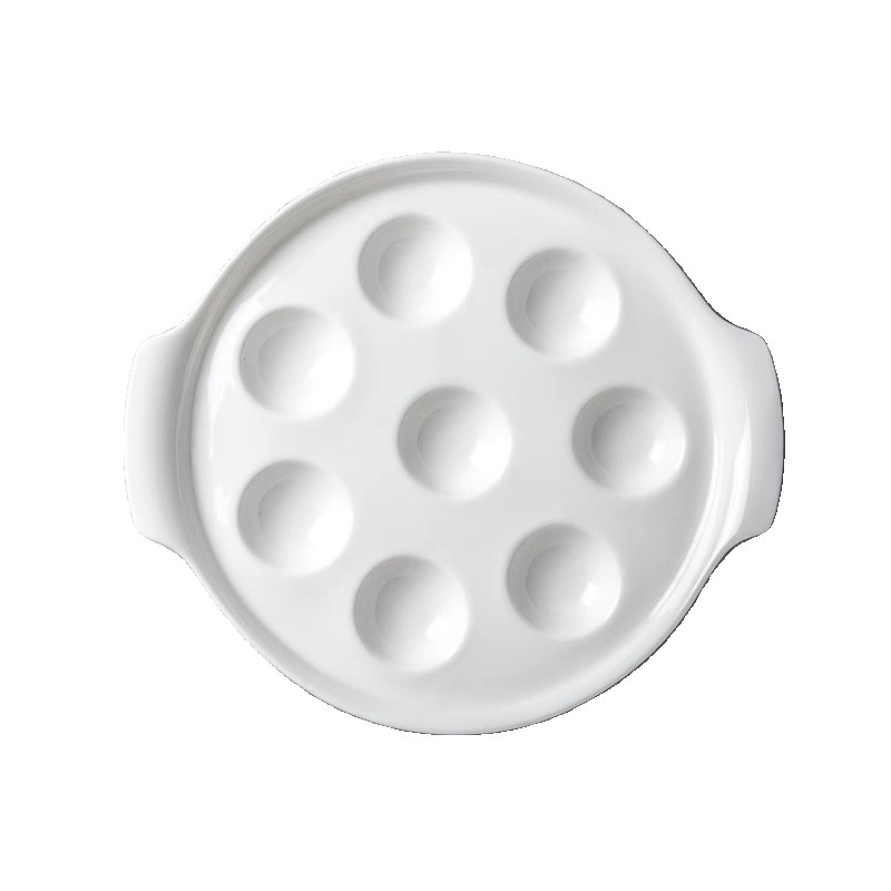 Farfurie ceramică creativă, cu două mâneri, disc – versatilă pentru melci, chiftele, ouă la abur și coacere.