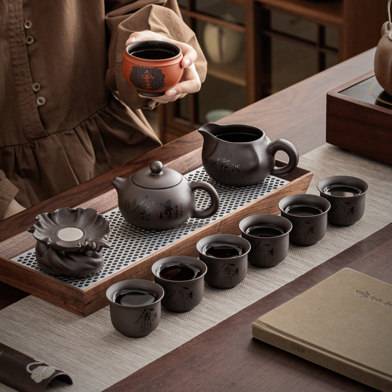 Set Kung Fu de ceai din lut purpuriu, ceainic și cești ceramice – cadou pentru casă și birou