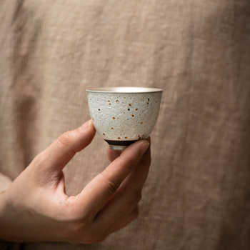 Ceșcuță de ceai din ceramică, în stil japonez, cu bol de ceai și suport – design retro, o singură ceașcă