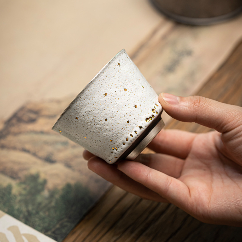 Ceșcuță de ceai din ceramică, în stil japonez, cu bol de ceai și suport – design retro, o singură ceașcă