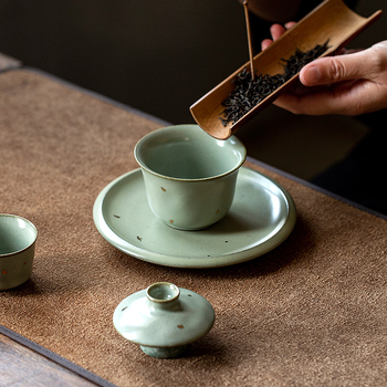 Gaiwan ceramic cu glazură aurie, porțelan Ru, stil retro Gongfu ceai, Sancai