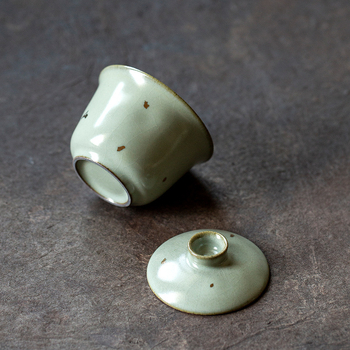 Gaiwan ceramic cu glazură aurie, porțelan Ru, stil retro Gongfu ceai, Sancai