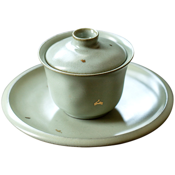 Gaiwan ceramic cu glazură aurie, porțelan Ru, stil retro Gongfu ceai, Sancai