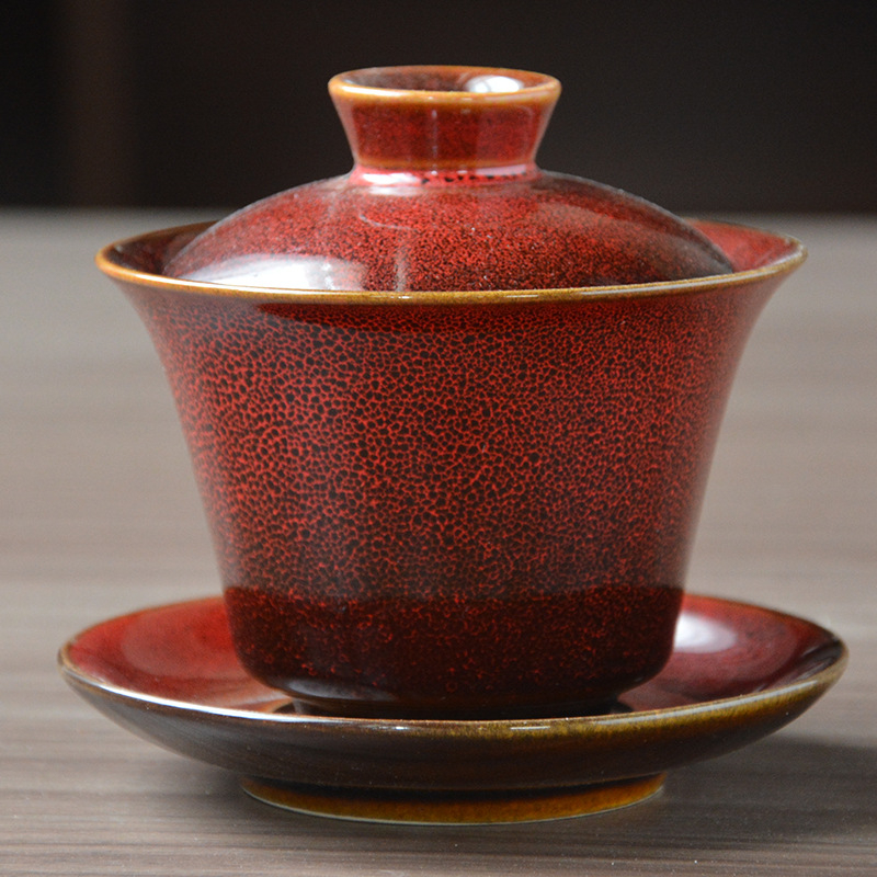 Vas ceramic cu capac pentru uz casnic, stil chinezesc vintage, ușor la atingere, dintr-o singură piesă