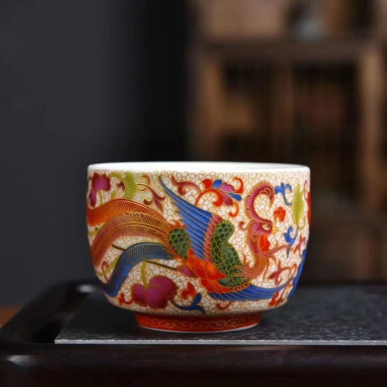 Set ceai Dragon și Phoenix, porțelan Ru kiln, cești elegante, cadou de nuntă