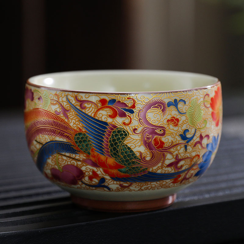 Set ceai Dragon și Phoenix, porțelan Ru kiln, cești elegante, cadou de nuntă