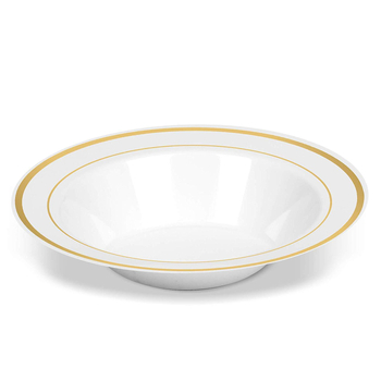Boluri de unică folosință de 5 inch, cu margine aurie – pentru desert, înghețată, supă și orez, din plastic dur, set de 8 buc.