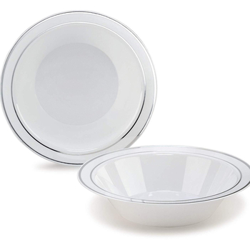 Boluri de unică folosință de 5 inch, cu margine aurie – pentru desert, înghețată, supă și orez, din plastic dur, set de 8 buc.