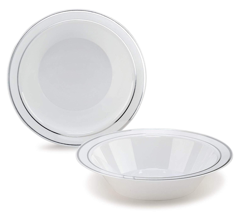 Boluri de unică folosință de 5 inch, cu margine aurie – pentru desert, înghețată, supă și orez, din plastic dur, set de 8 buc.