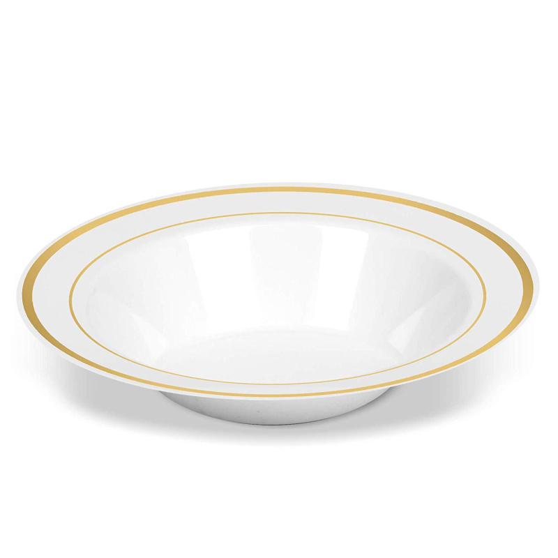 Boluri de unică folosință de 5 inch, cu margine aurie – pentru desert, înghețată, supă și orez, din plastic dur, set de 8 buc.