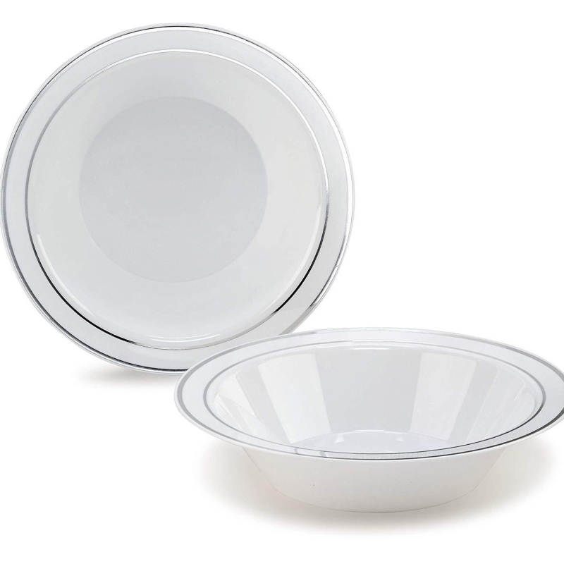 Boluri de unică folosință de 5 inch, cu margine aurie – pentru desert, înghețată, supă și orez, din plastic dur, set de 8 buc.