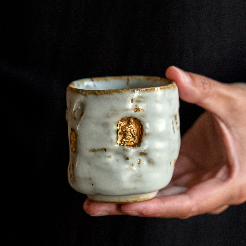 Ceașcă de ceai cu glazură Dunhuang Kiln, realizată manual, ceașcă mare pentru Gongfu ceai, ceramică brută