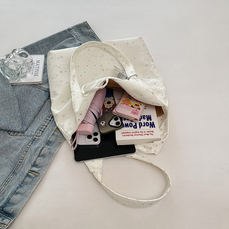 Torba za rame od platna sa zvjezdanim motivom, ženska studentica, korejskog stila, velika kapacitet, svakodnevna tote torba