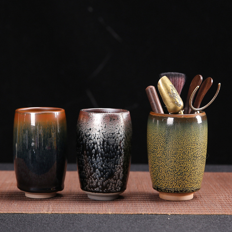 Set de ceai Jianzhan pentru uz casnic, cești Tianmu mari, ceramică cu glazură de cuptor, stil modern minimalist