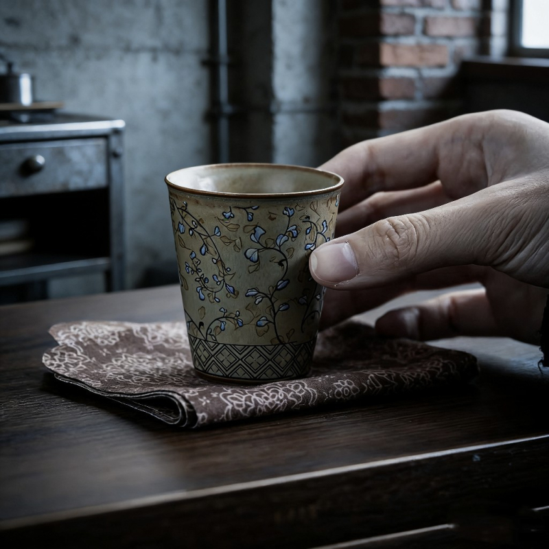 Ceșcă de ceai din ceramică veche cu lotus încolăcit – pentru uz personal, ceai Kung Fu din porțelan retro, o singură ceașcă