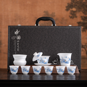 Set ceai Kung Fu din porțelan Ice Jade, cu oală cu capac și ceașcă – set ceramic într-o cutie cadou pentru casă și birou