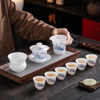 Set ceai Kung Fu din porțelan Ice Jade, cu oală cu capac și ceașcă – set ceramic într-o cutie cadou pentru casă și birou
