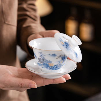 Set ceai Kung Fu din porțelan Ice Jade, cu oală cu capac și ceașcă – set ceramic într-o cutie cadou pentru casă și birou