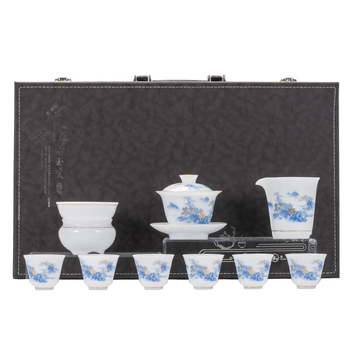 Set ceai Kung Fu din porțelan Ice Jade, cu oală cu capac și ceașcă – set ceramic într-o cutie cadou pentru casă și birou