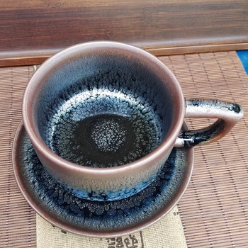 Căniță de ceai lucrată manual, cu corp metalic și glazură minerală, pentru uz personal, o singură ceașcă pentru ceai sau cafea, design cu picături de ulei