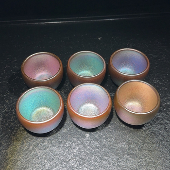 Cani de ceai ceramic Jianyang Zhan, set de 6 bucăți într-o cutie cadou, corp din fier și glazură minerală