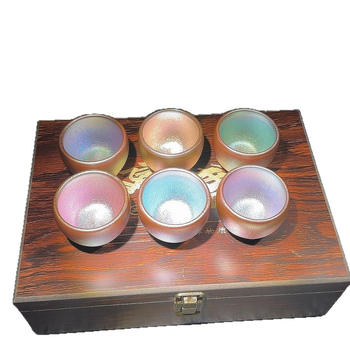 Cani de ceai ceramic Jianyang Zhan, set de 6 bucăți într-o cutie cadou, corp din fier și glazură minerală