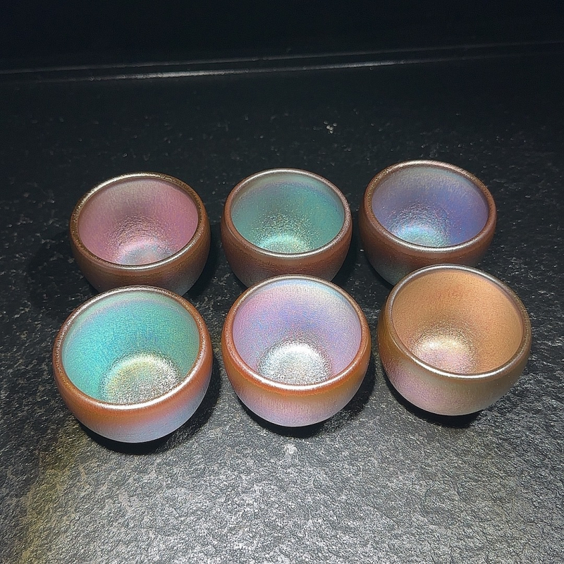 Cani de ceai ceramic Jianyang Zhan, set de 6 bucăți într-o cutie cadou, corp din fier și glazură minerală
