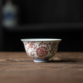 Juyi Tang Doucai albastru‑în‑alb, cu leu și hortensie, ceașcă mare de ceai, set ceramic personal