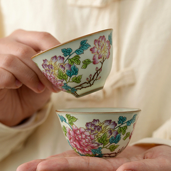 Cana Gongfu pentru ceai cu motiv floral – set ceai ceramic