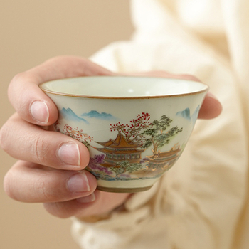 Cana Gongfu pentru ceai cu motiv floral – set ceai ceramic