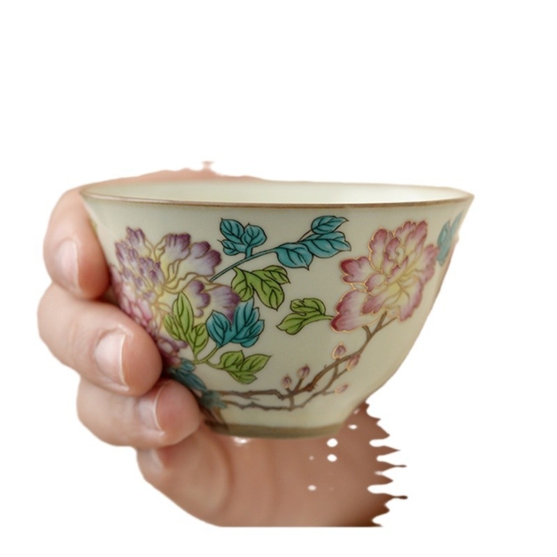 Cana Gongfu pentru ceai cu motiv floral – set ceai ceramic